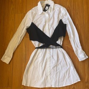 Shirt dress with black criss cross details